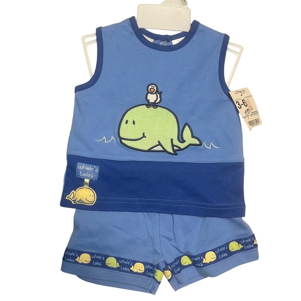Vtg Bright Future Whales Tales Blue Whale Tank Top and Shorts Set 3-6 Months NWT